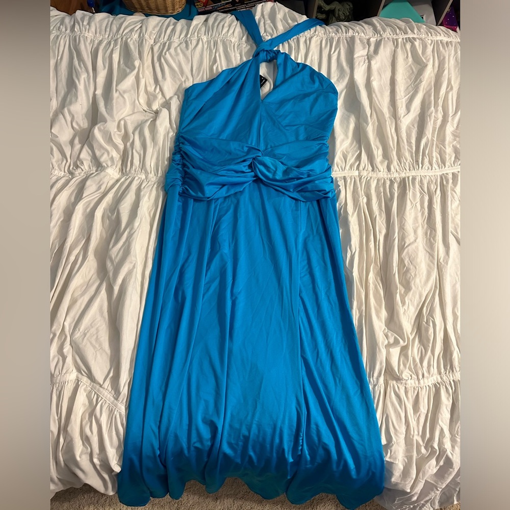 Blue halter maxi dress